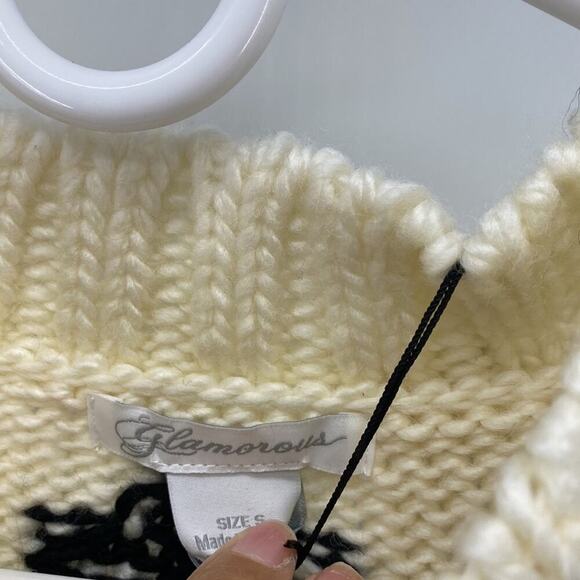 Glamorous cream black cross mock neck wool blend longline sweater fall oversized - Picture 3 of 5